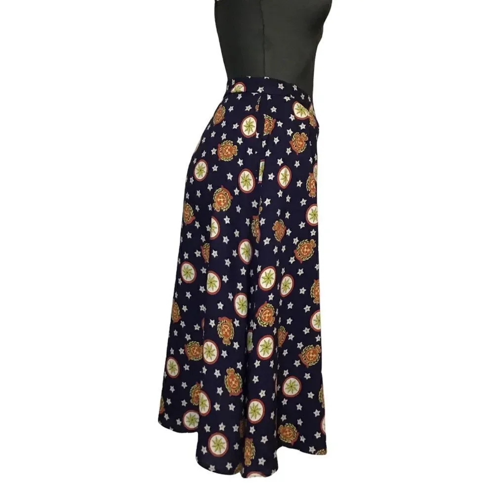 Vintage Pendleton Skirt Blue Nautical Print Button Down Knee Skirt Size 12
